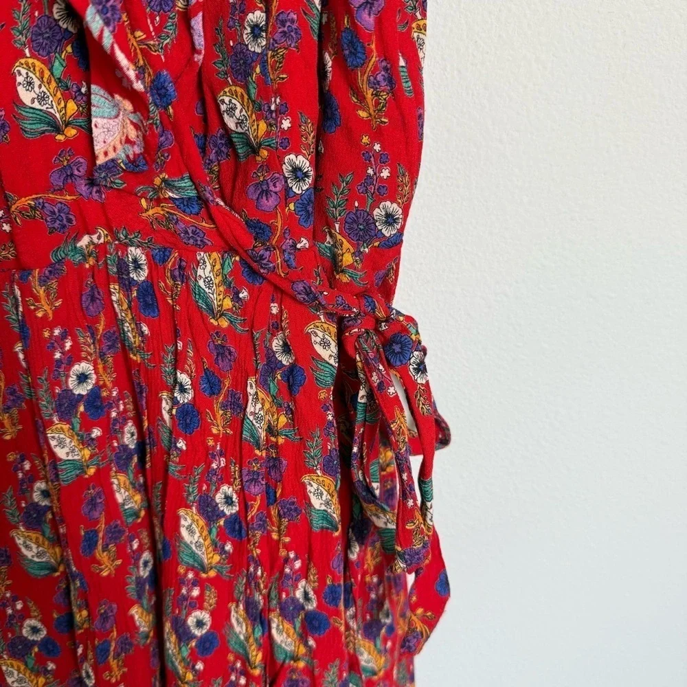 Maeve Red Floral Faux Wrap Dress Size 12 - Picture 6 of 9